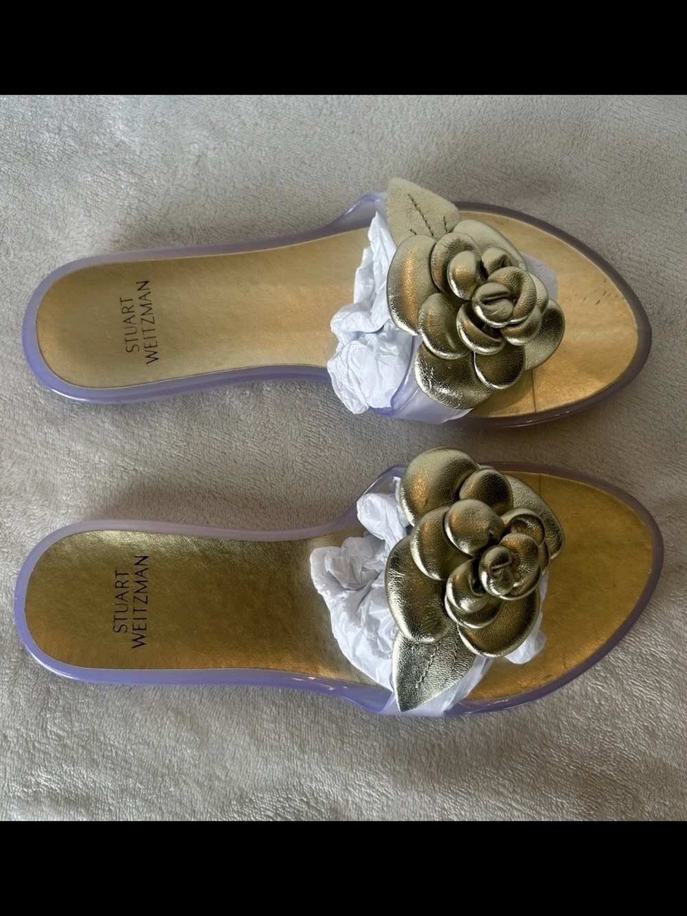 Stuart Weitzman Gold Bloom Jelly Slide